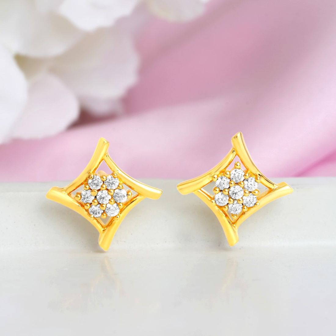 Solitaire Gold Plated 925 Sterling Silver Earrings