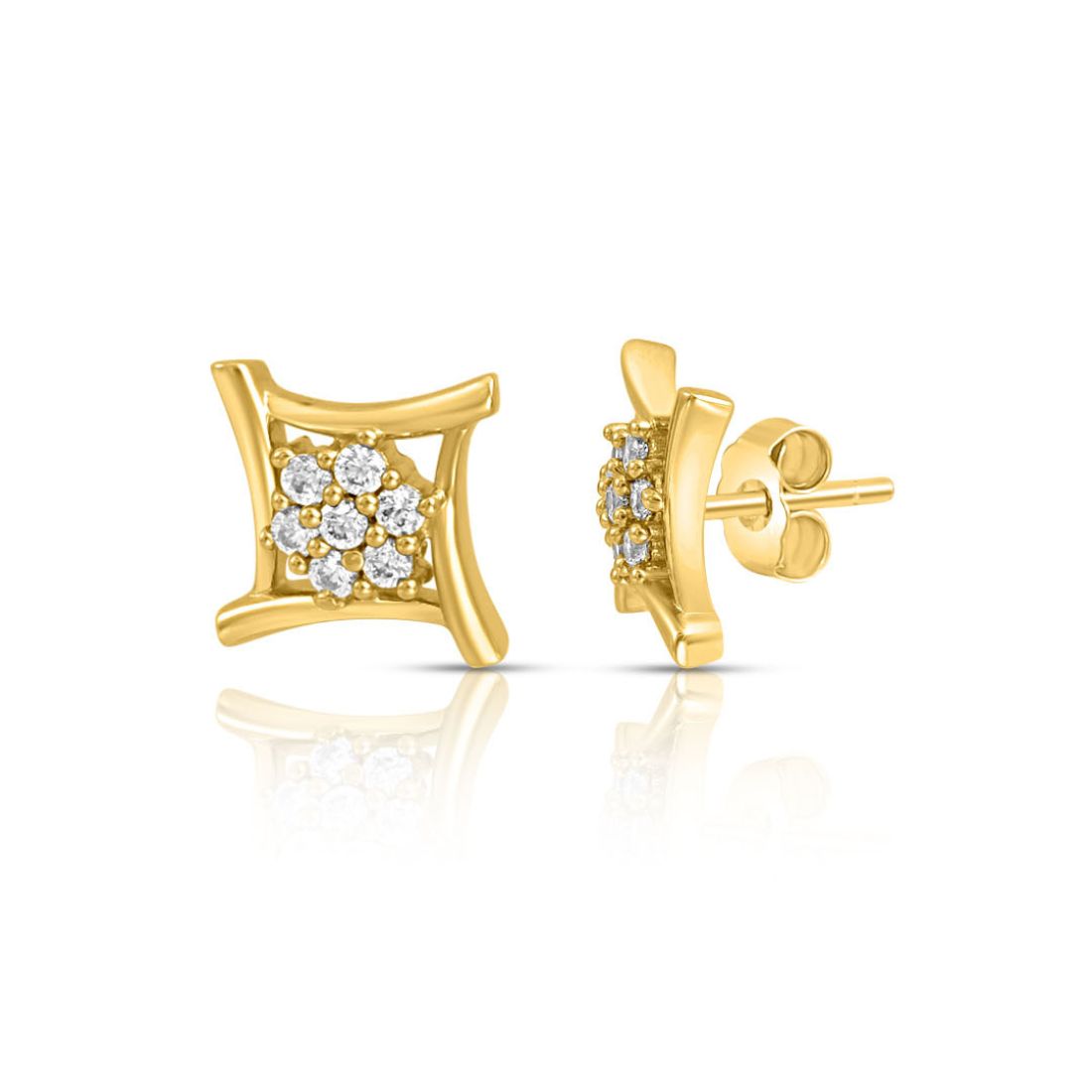 Solitaire Gold Plated 925 Sterling Silver Earrings