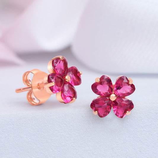 Pink Floral Rose Gold Plated 925 Sterling Silver Earrings