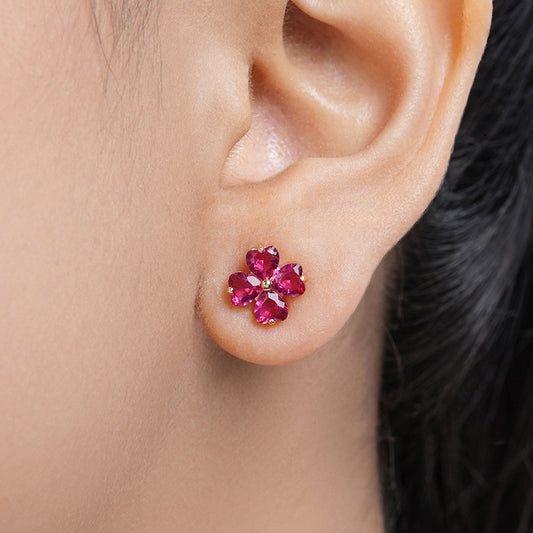 Pink Floral Rose Gold Plated 925 Sterling Silver Earrings