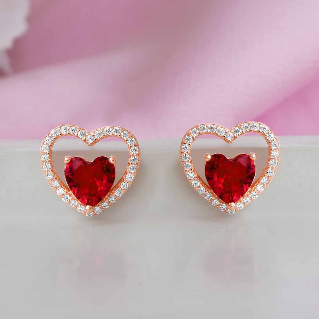 Crimson Hearts Rose Gold Plated 925 Sterling Silver Earrings