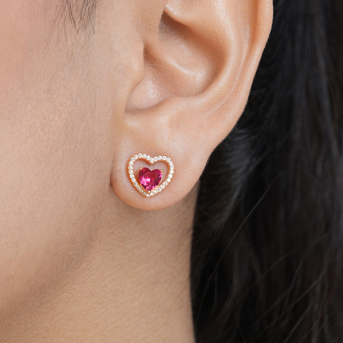 Crimson Hearts Rose Gold Plated 925 Sterling Silver Earrings
