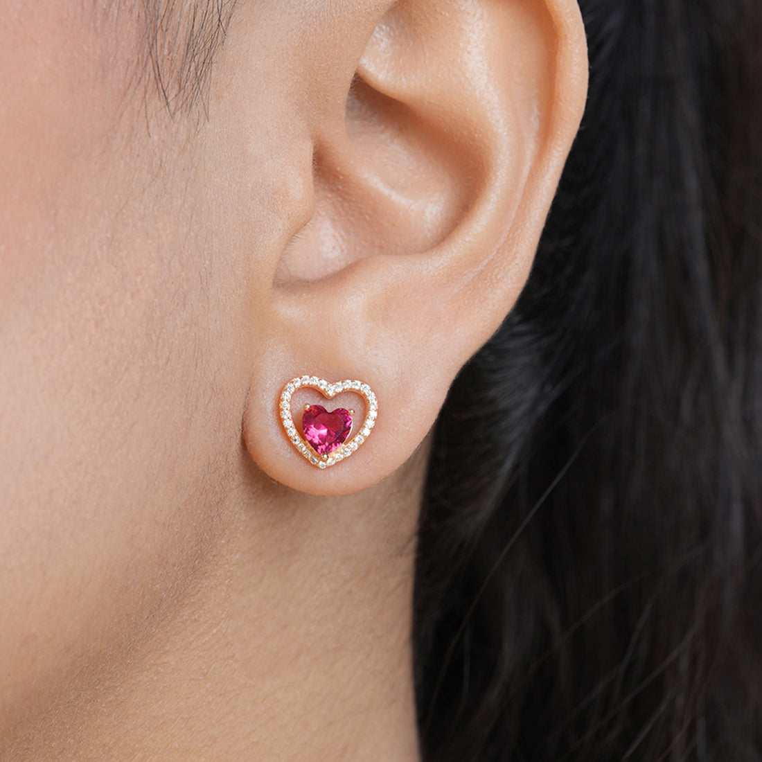 Crimson Hearts Rose Gold Plated 925 Sterling Silver Earrings