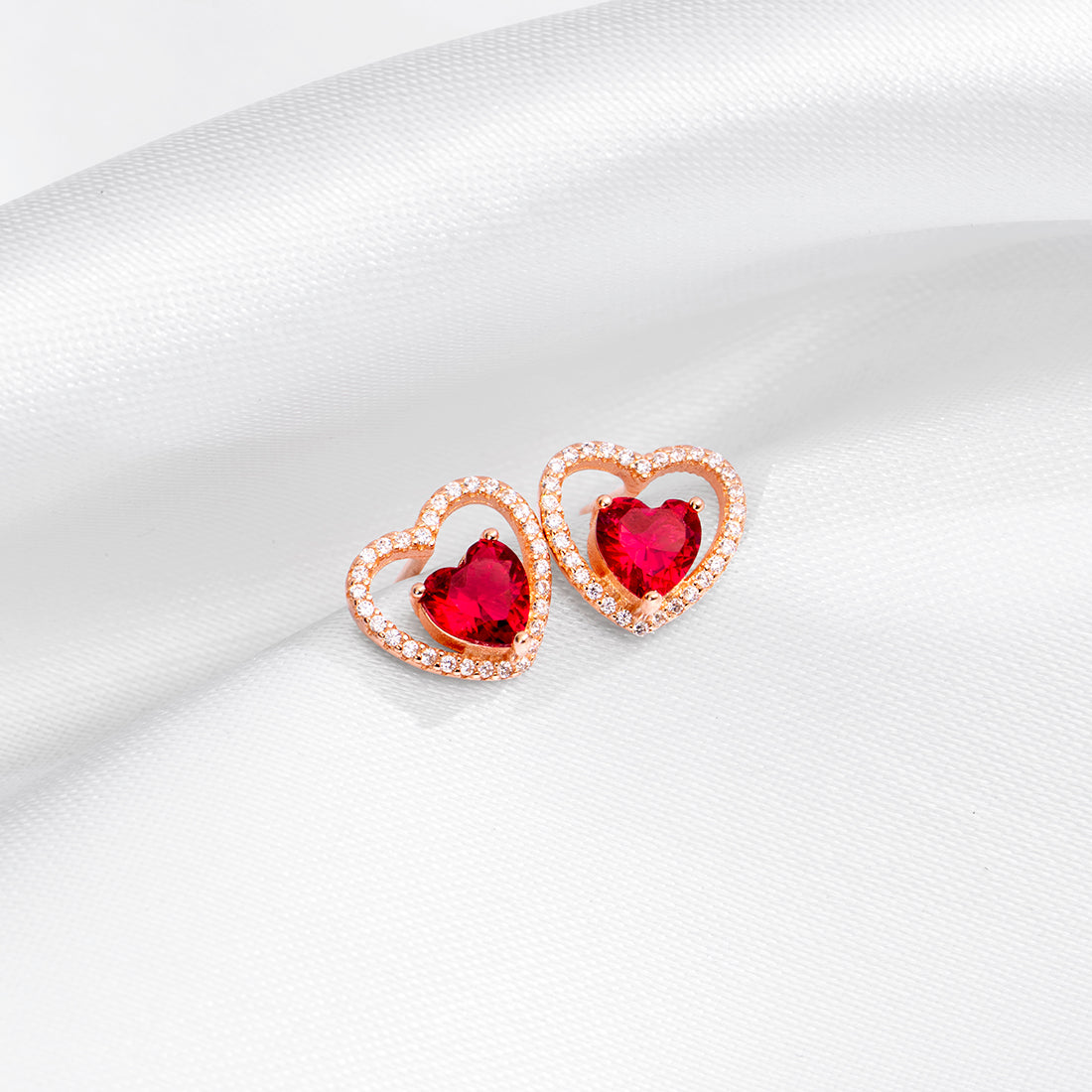 Crimson Hearts Rose Gold Plated 925 Sterling Silver Earrings