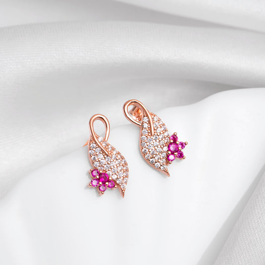 Sparkling Leaf Rose Gold Plated 925 Sterling Silver Earrings