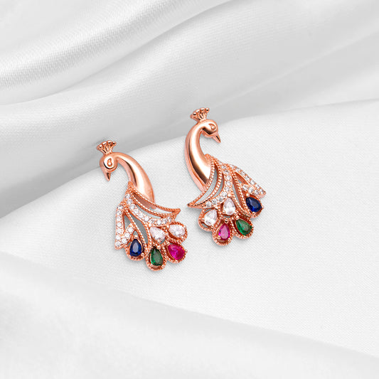 Peacock Rose Gold Plated 925 Sterling Silver Earrings