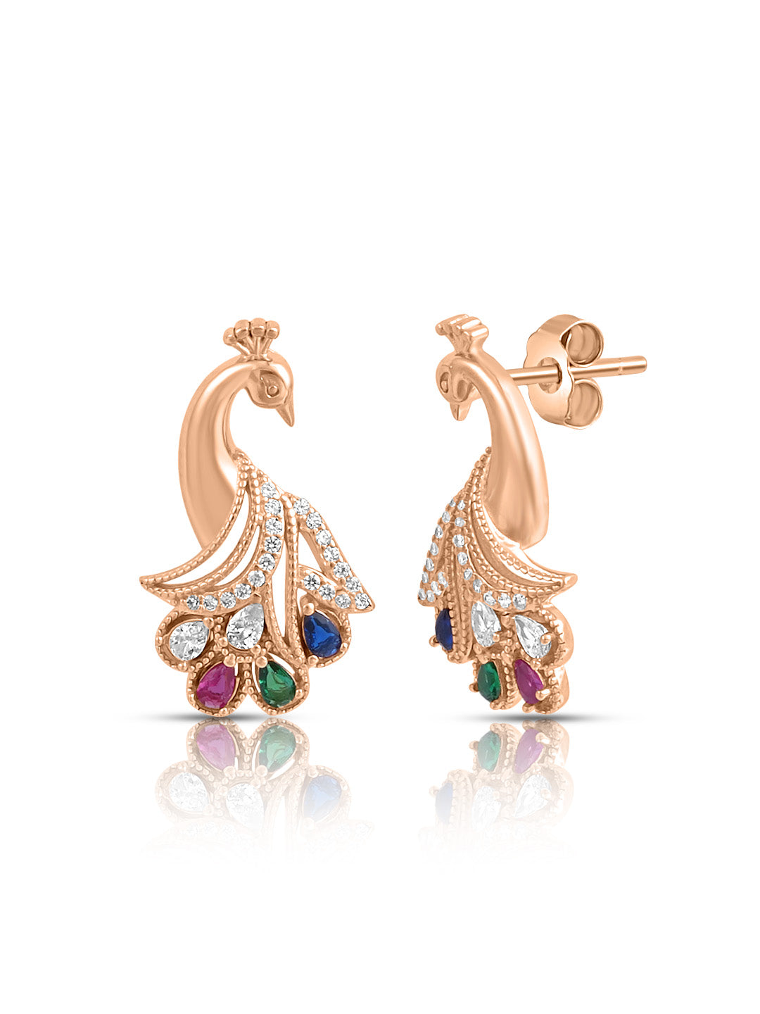 Peacock Rose Gold Plated 925 Sterling Silver Earrings