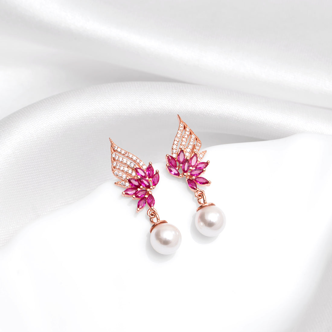 Floral Dewdrop Rose Gold Plated 925 Sterling Silver Earrings