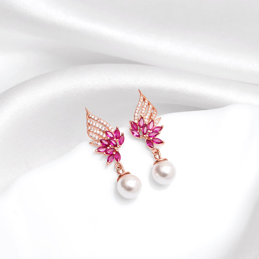 Floral Dewdrop Rose Gold Plated 925 Sterling Silver Earrings