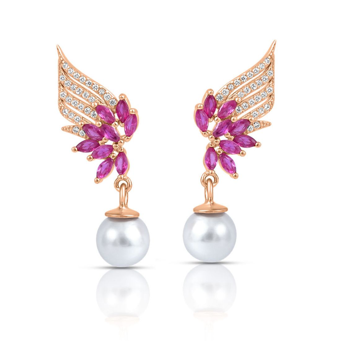 Floral Dewdrop Rose Gold Plated 925 Sterling Silver Earrings