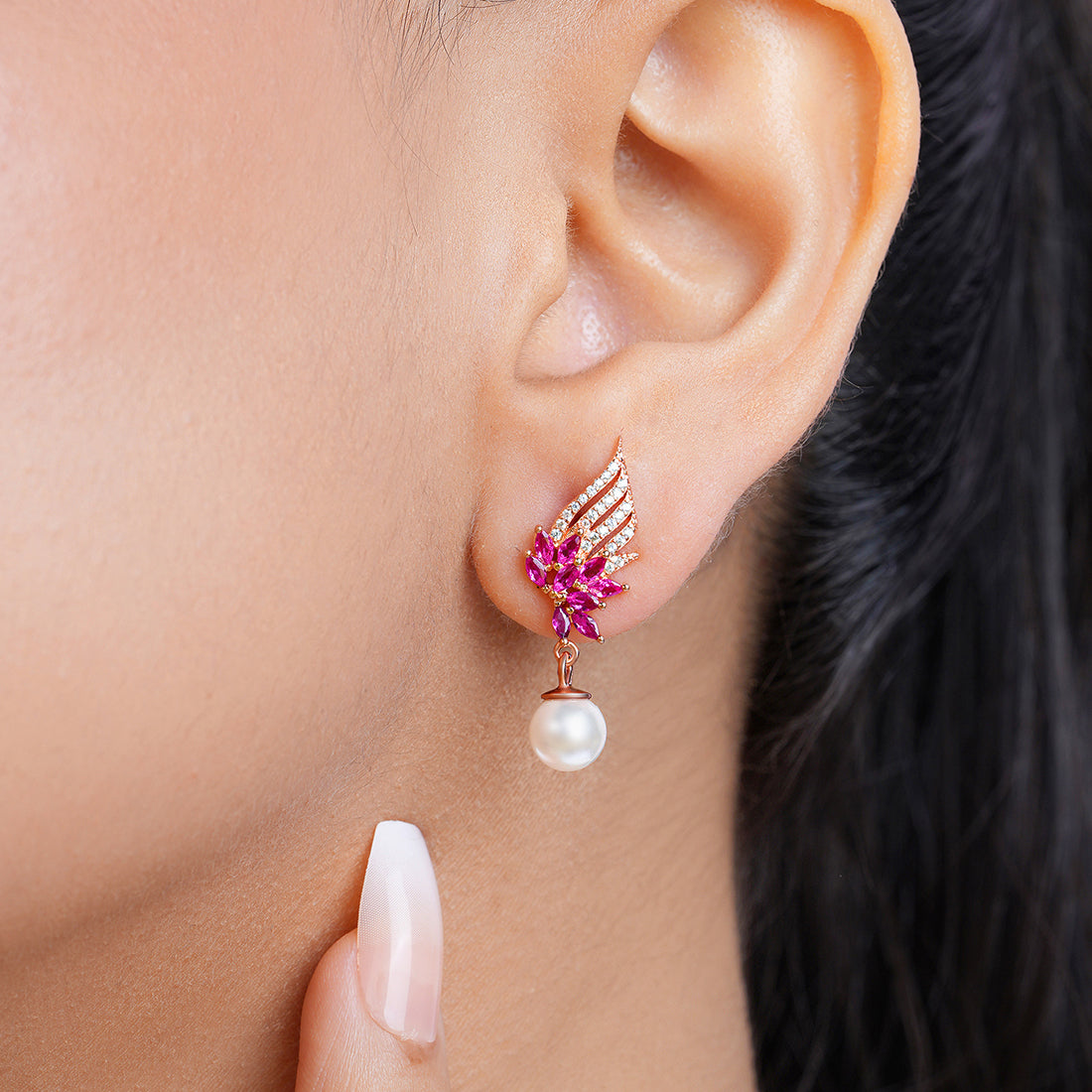 Floral Dewdrop Rose Gold Plated 925 Sterling Silver Earrings