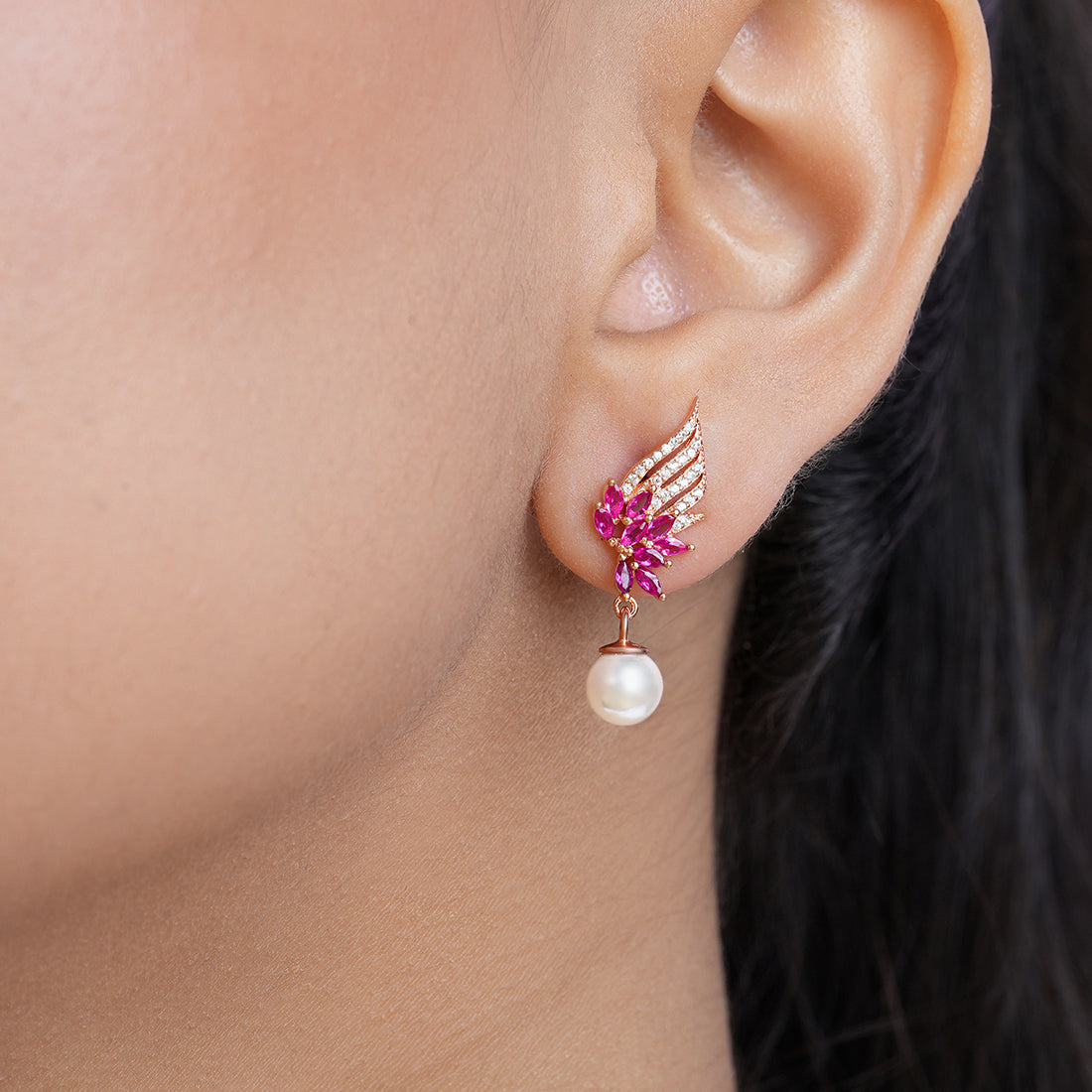 Floral Dewdrop Rose Gold Plated 925 Sterling Silver Earrings