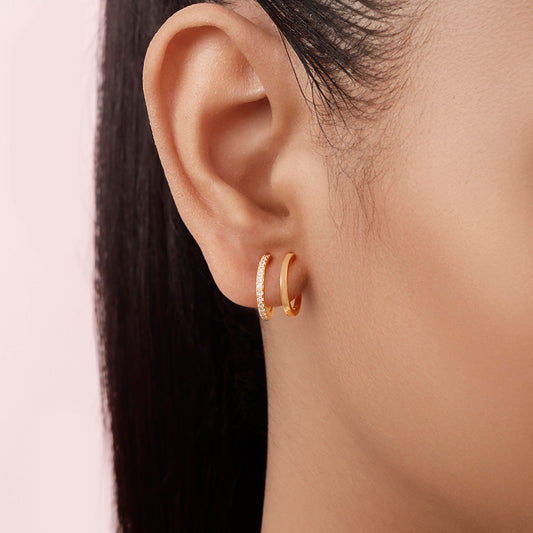 Double Hoop Gold Plated 925 Sterling Silver Earrings