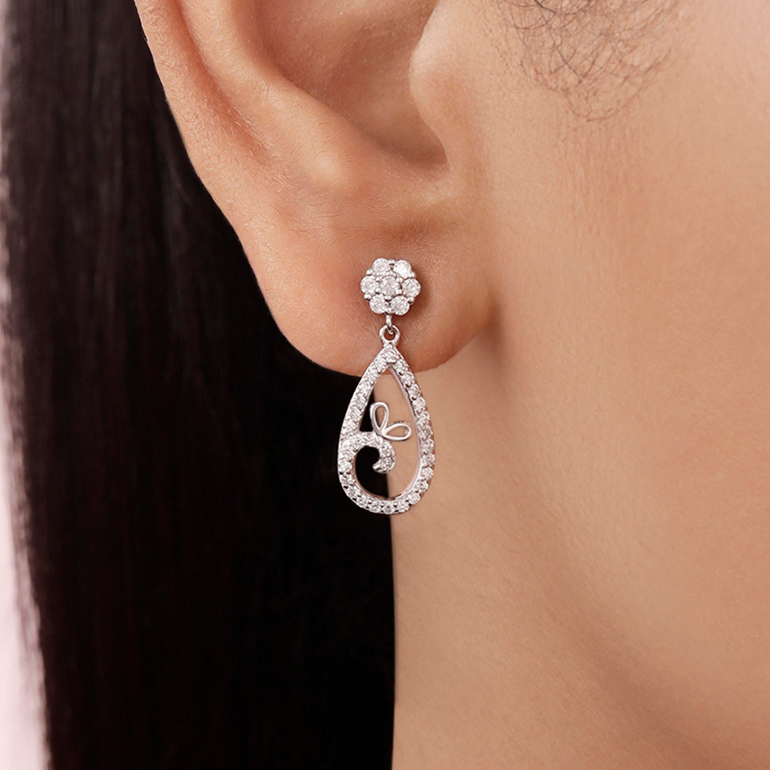 Teardrop Rhodium Plated 925 Sterling Silver Earrings