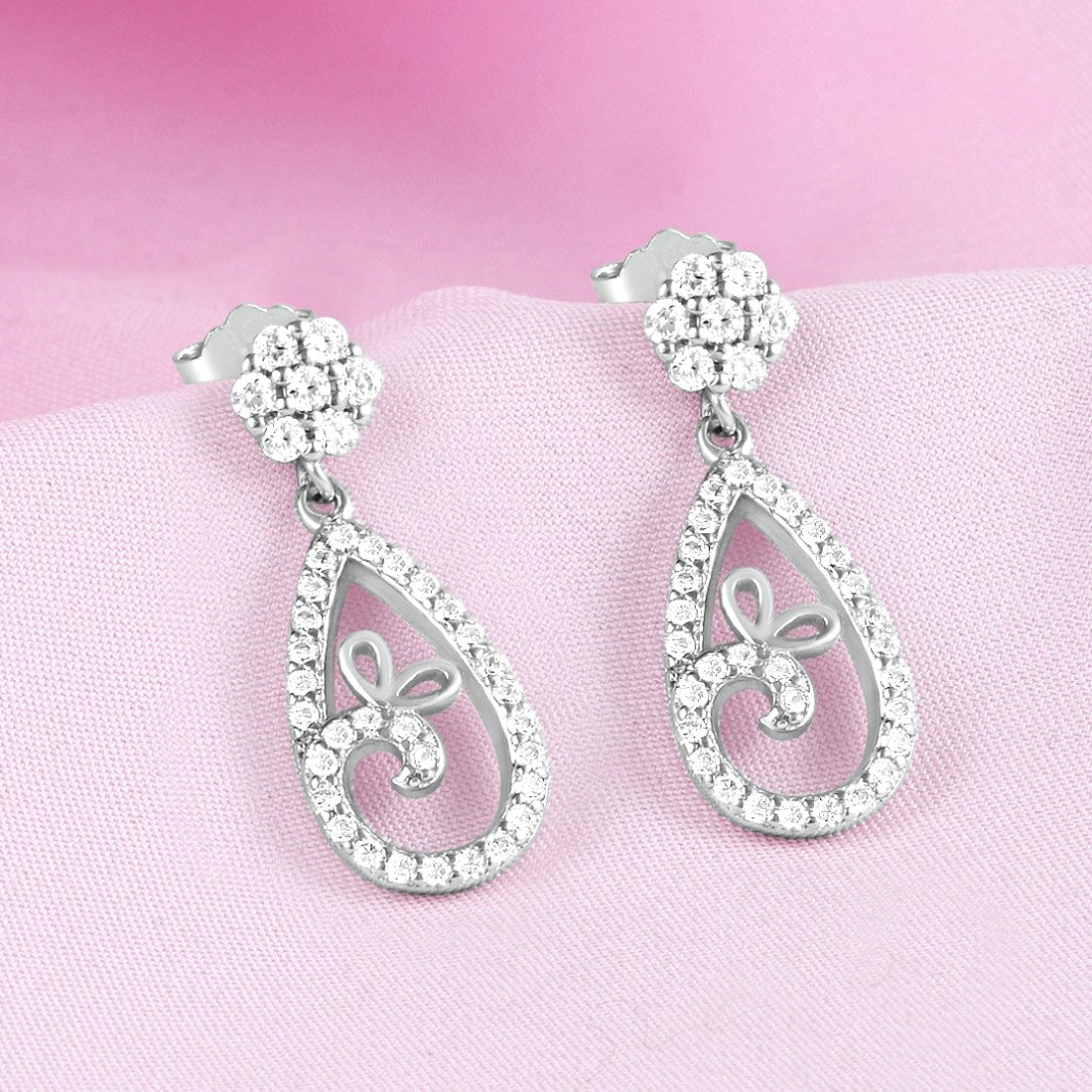 Teardrop Rhodium Plated 925 Sterling Silver Earrings