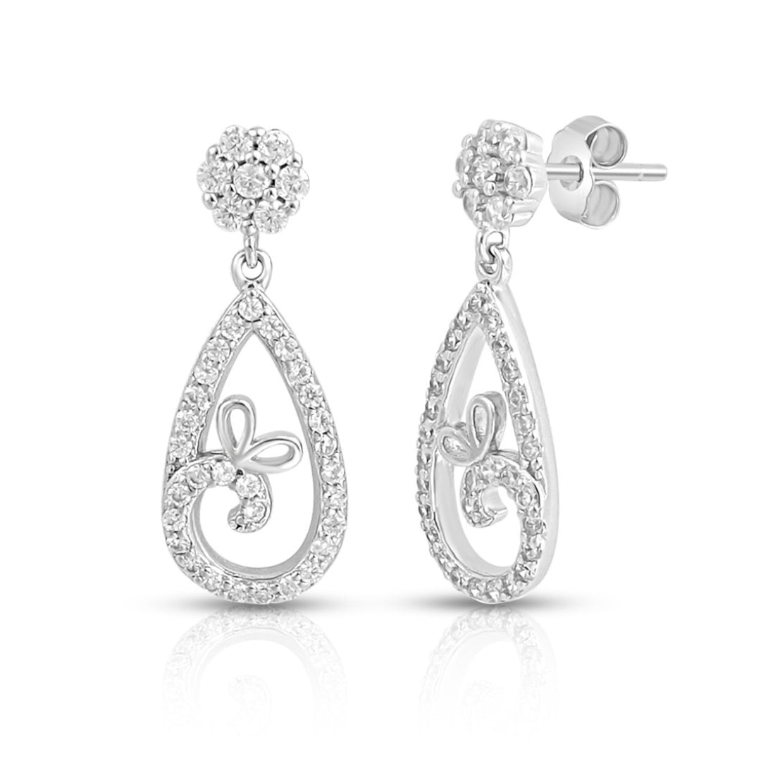 Teardrop Rhodium Plated 925 Sterling Silver Earrings