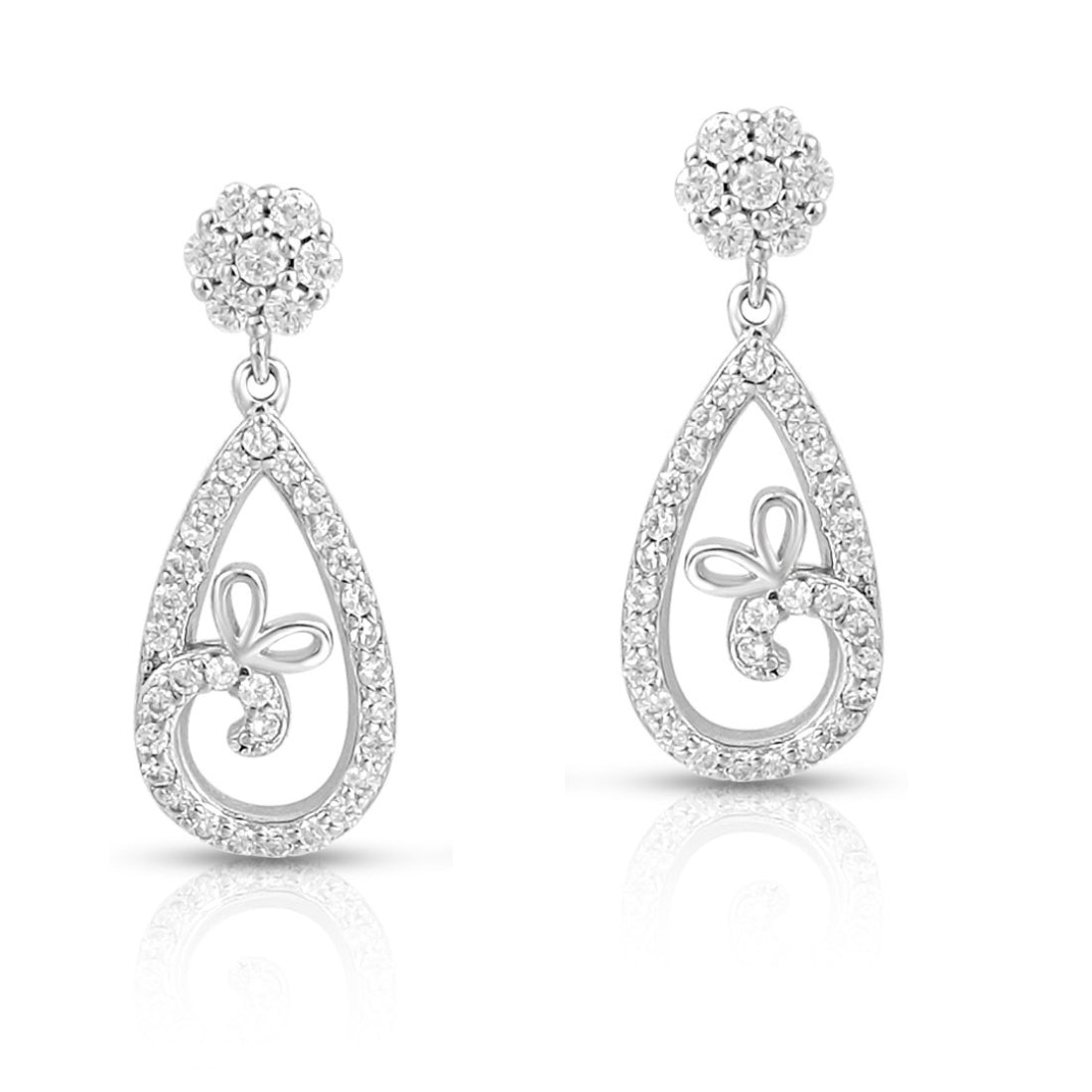 Teardrop Rhodium Plated 925 Sterling Silver Earrings