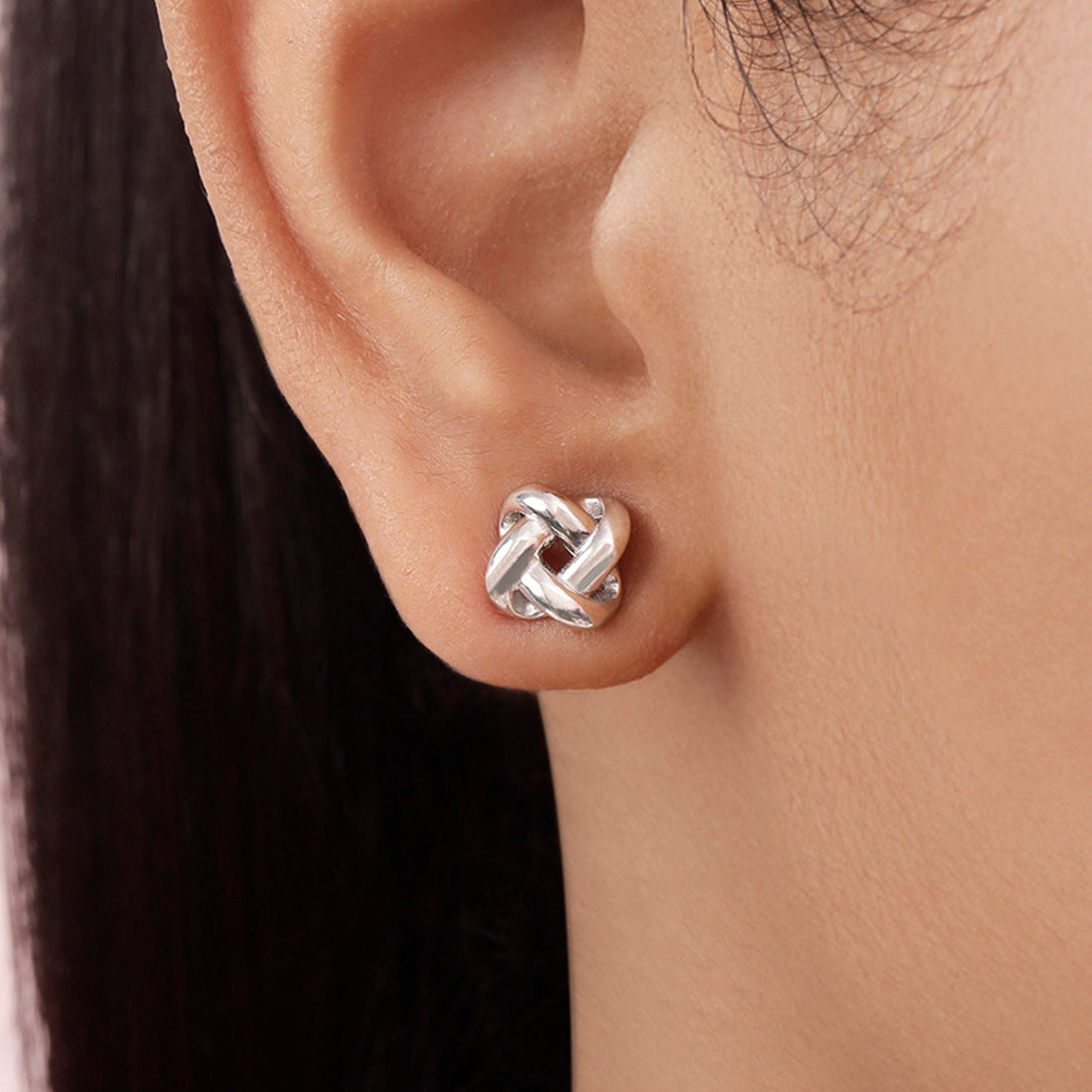 Love Knot Rhodium Plated 925 Sterling Silver Stud Earrings