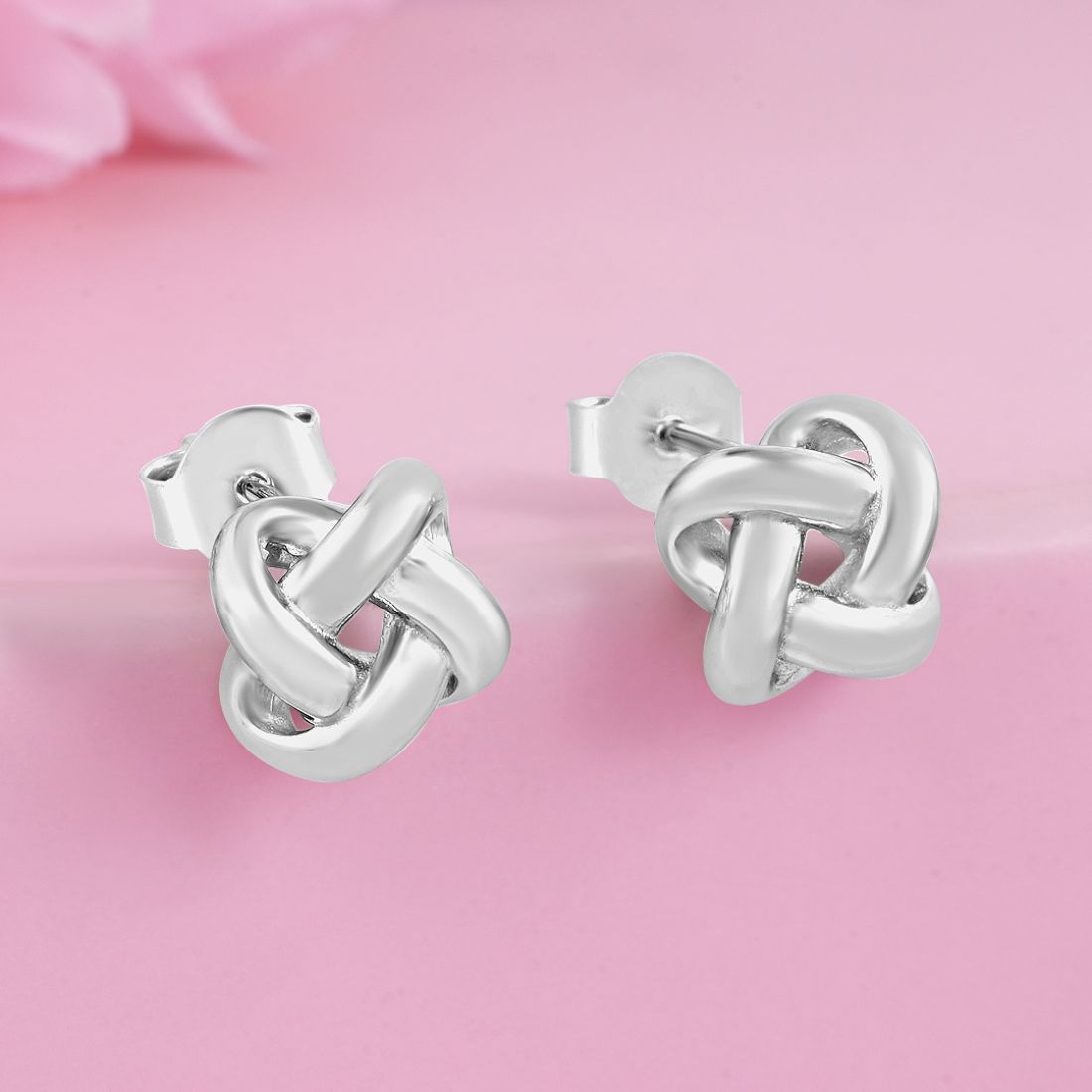 Love Knot Rhodium Plated 925 Sterling Silver Stud Earrings