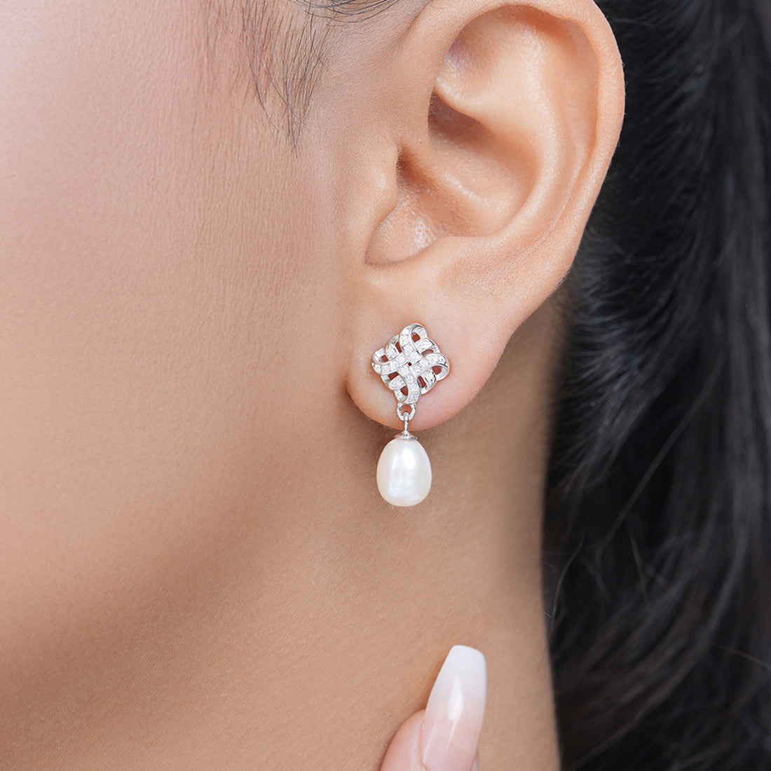 Classic Pearl Rhodium Plated 925 Sterling Silver Earrings