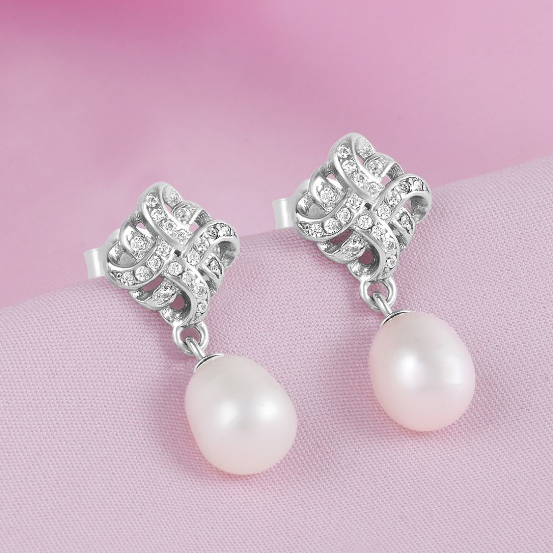 Classic Pearl Rhodium Plated 925 Sterling Silver Earrings
