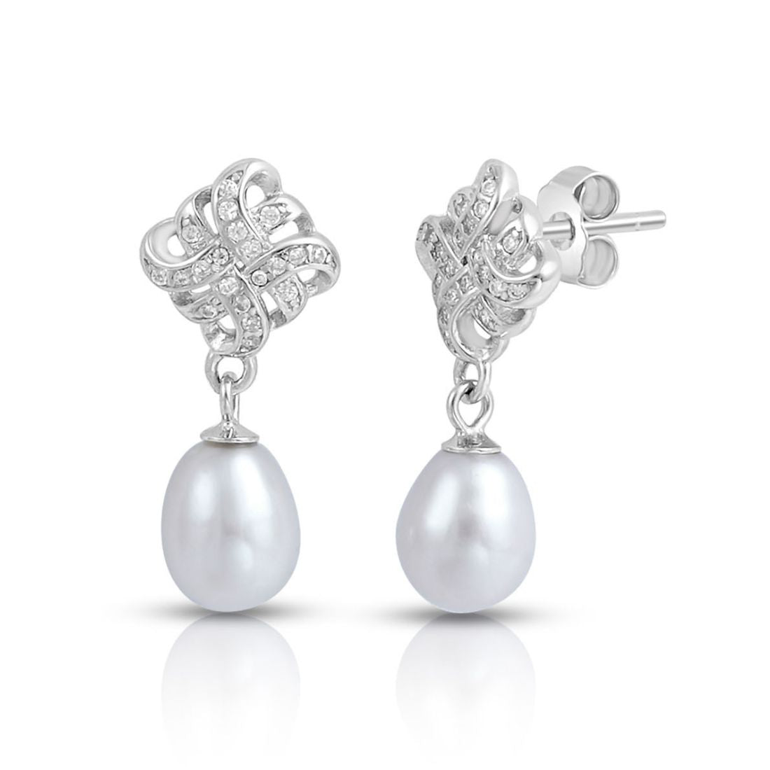 Classic Pearl Rhodium Plated 925 Sterling Silver Earrings