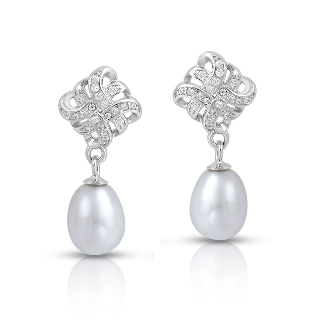Classic Pearl Rhodium Plated 925 Sterling Silver Earrings