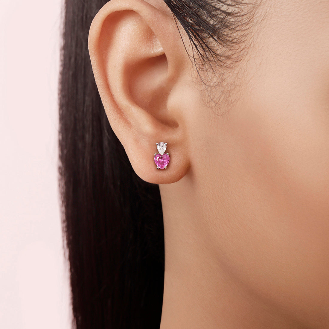 Pink Heart Rhodium Plated 925 Sterling Silver Earrings