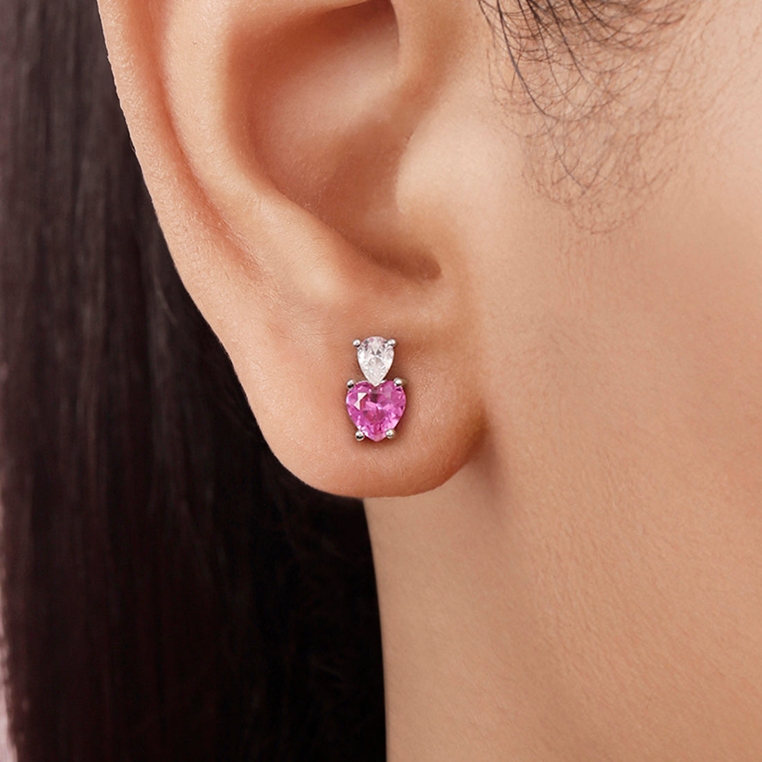 Pink Heart Rhodium Plated 925 Sterling Silver Earrings