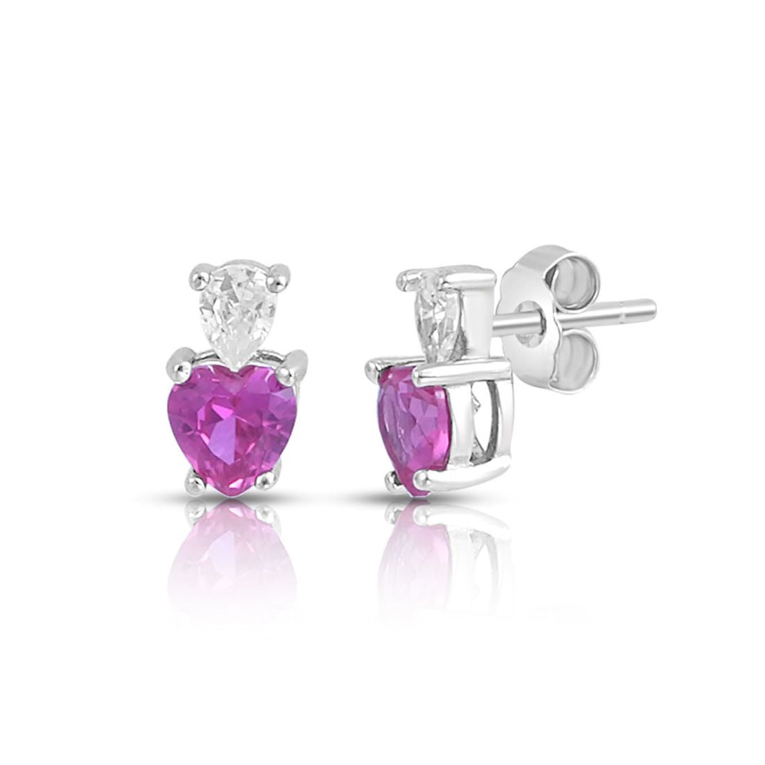 Pink Heart Rhodium Plated 925 Sterling Silver Earrings