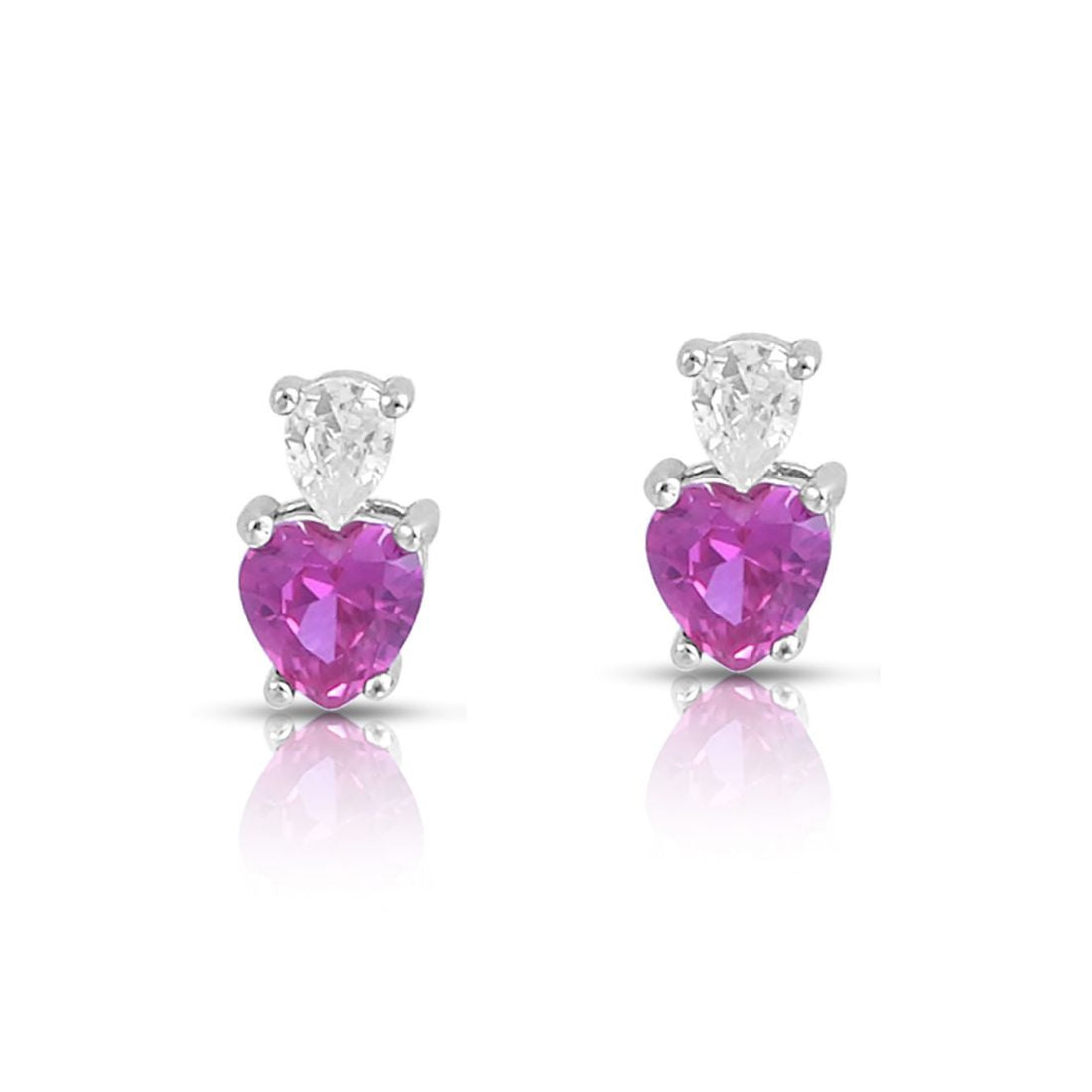Pink Heart Rhodium Plated 925 Sterling Silver Earrings