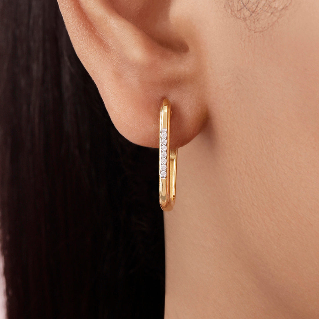 Rectangle Gold Plated 925 Sterling Silver Earrings