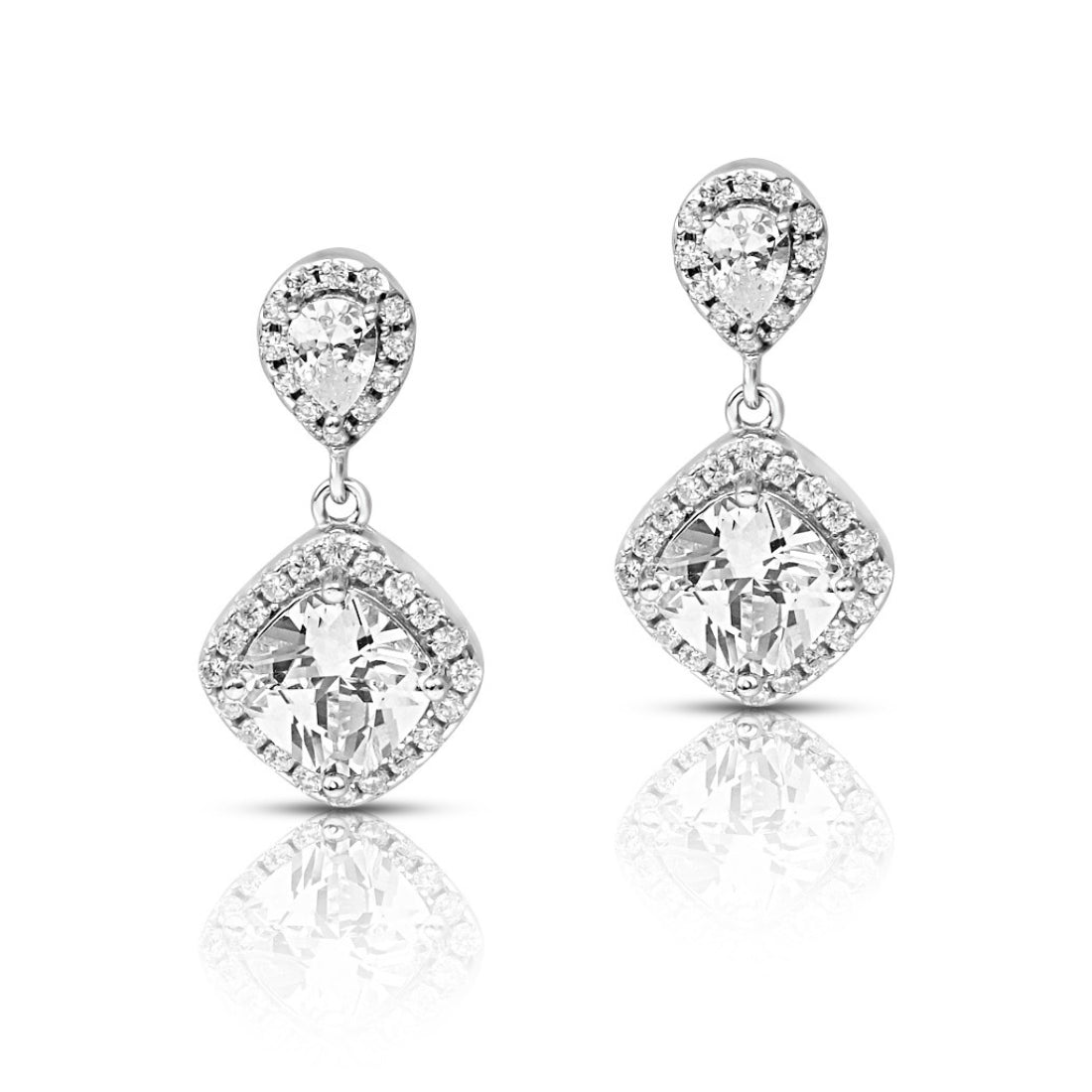 Solitaire Halo Rhodium Plated 925 Sterling Silver Earrings