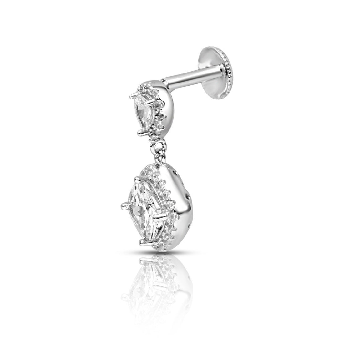 Solitaire Halo Rhodium Plated 925 Sterling Silver Earrings
