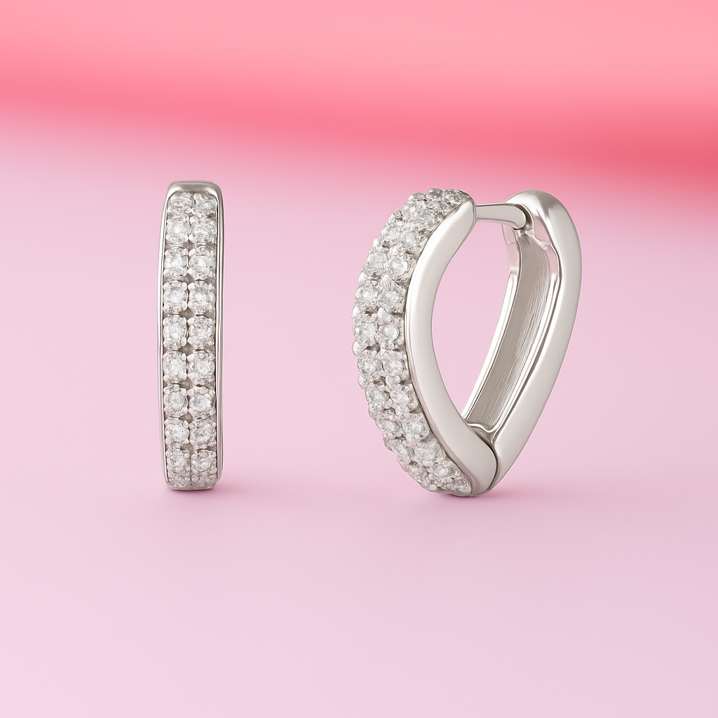 V-Edge Pavé Hug - Rhodium-Plated 925 Silver Huggie Earrings