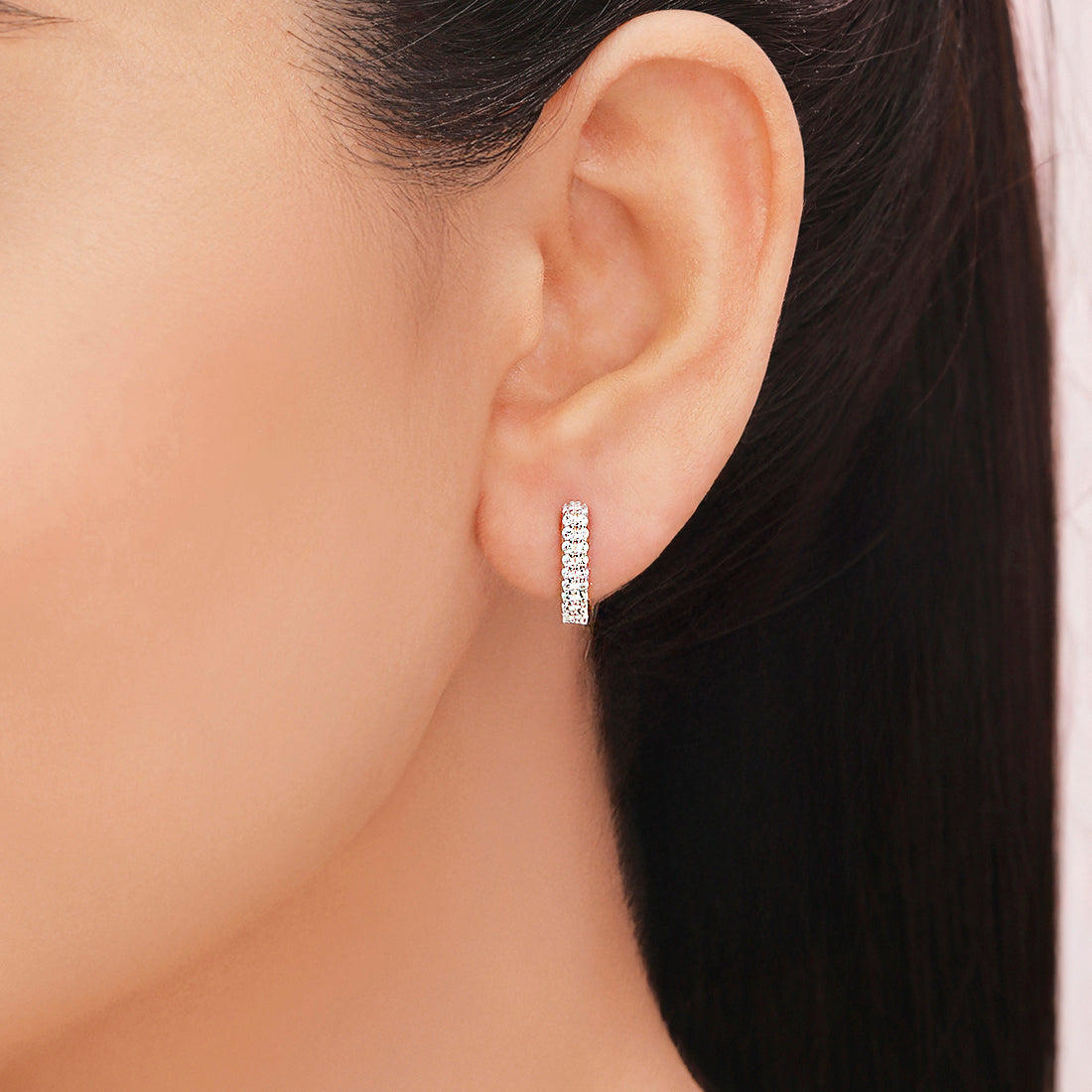 V-Edge Pavé Hug - Rhodium-Plated 925 Silver Huggie Earrings