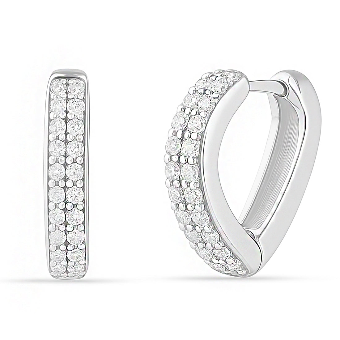 V-Edge Pavé Hug - Rhodium-Plated 925 Silver Huggie Earrings