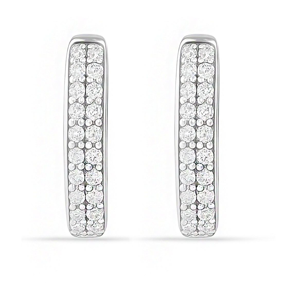 V-Edge Pavé Hug - Rhodium-Plated 925 Silver Huggie Earrings