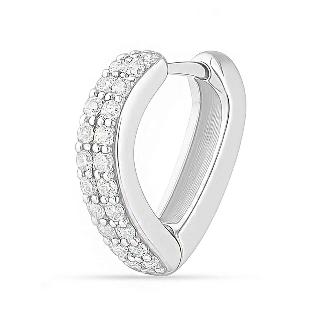 V-Edge Pavé Hug - Rhodium-Plated 925 Silver Huggie Earrings