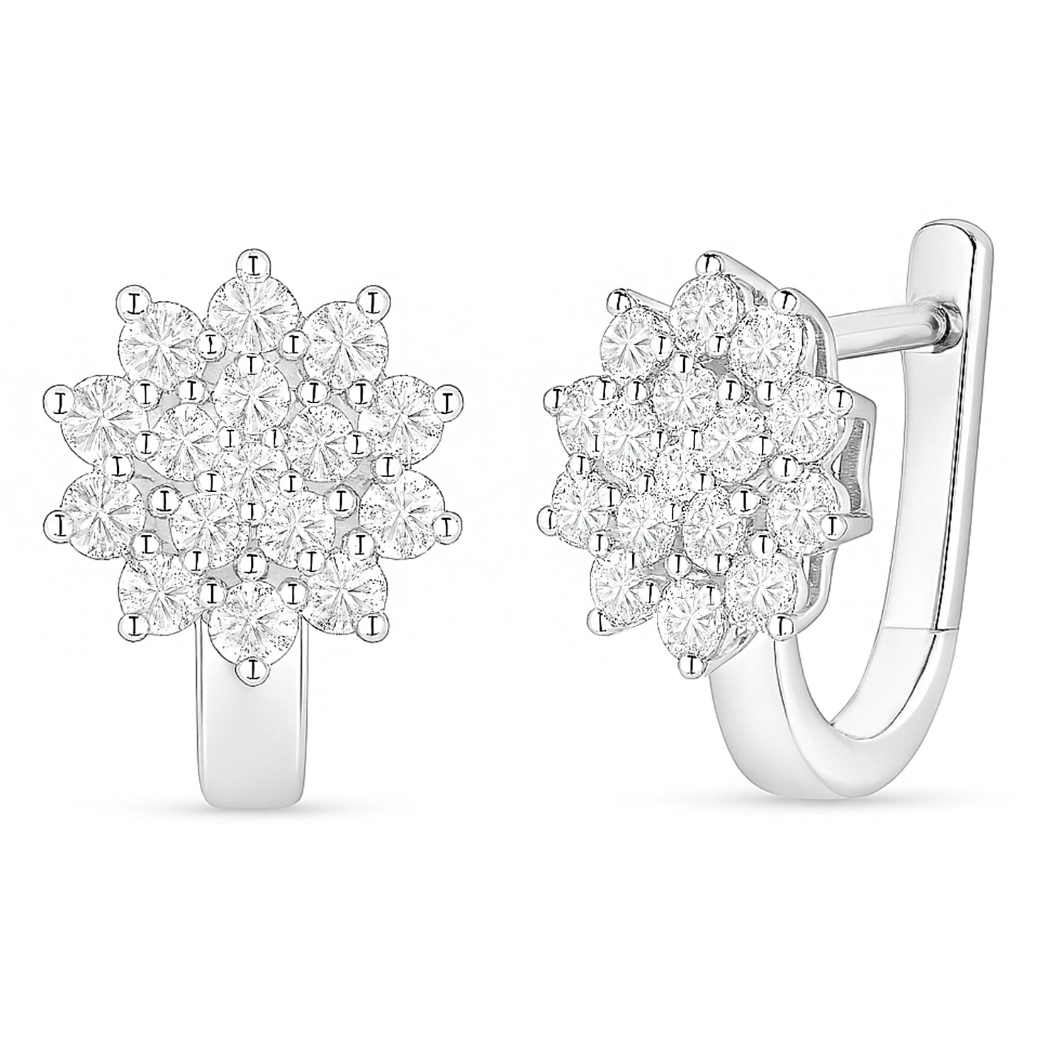 Floral Whisper Silver Hoop Rhodium Plated Earrings