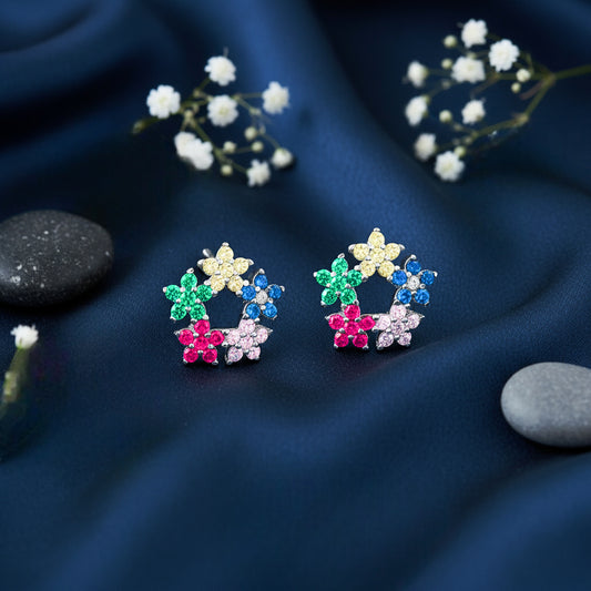Where Colors Bloom Stud Rhodium Plated Earrings