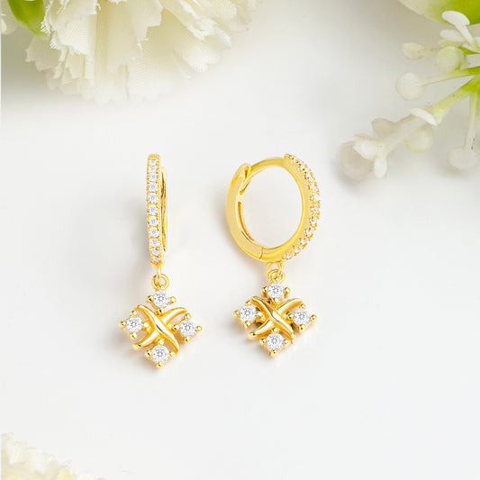 Golden Flowerfall Silver Hoop Gold Plated Earrings