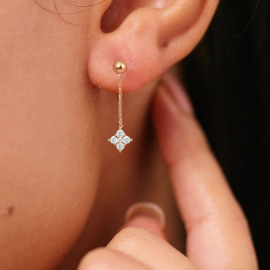 Petal Drop CZ Rose Gold Plated 925 Silver Dangle Earrings