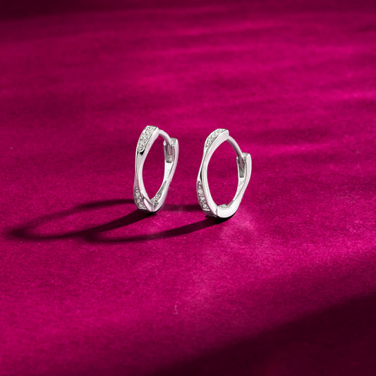 Curve of Grace Rhodium Plated 925 Silver Hoop Earrings