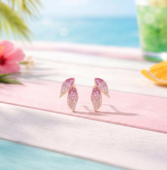 Ombre Dual Leaf Sparkle Rose Gold Plated 925 Silver Stud Earring (Zavya Signature)
