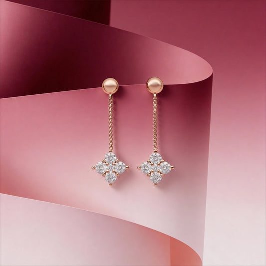Petal Drop CZ Rose Gold Plated 925 Silver Dangle Earrings
