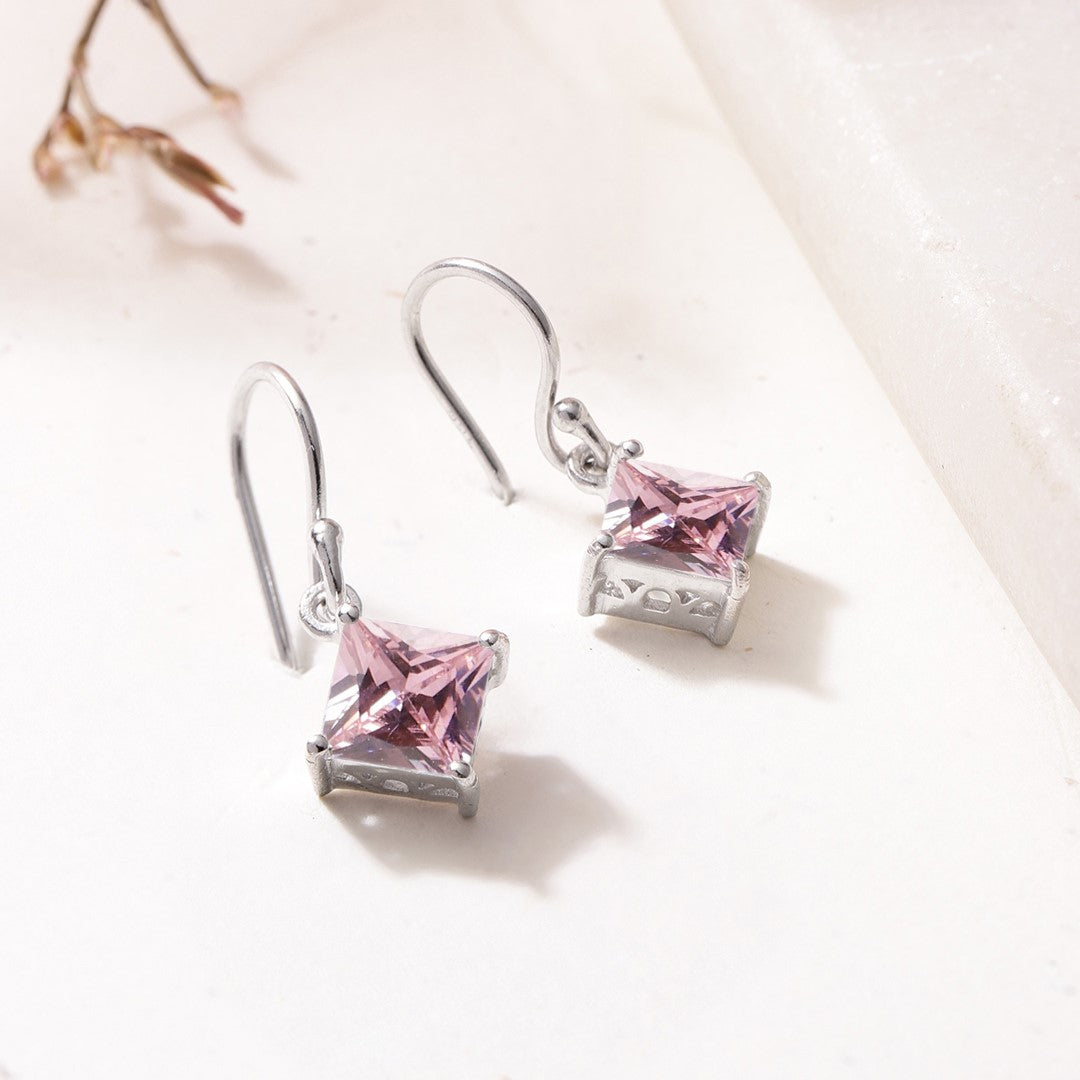 Enchanted Blush Rhodium Plated Sterling Silver Dangle Earrings with Pink CZ