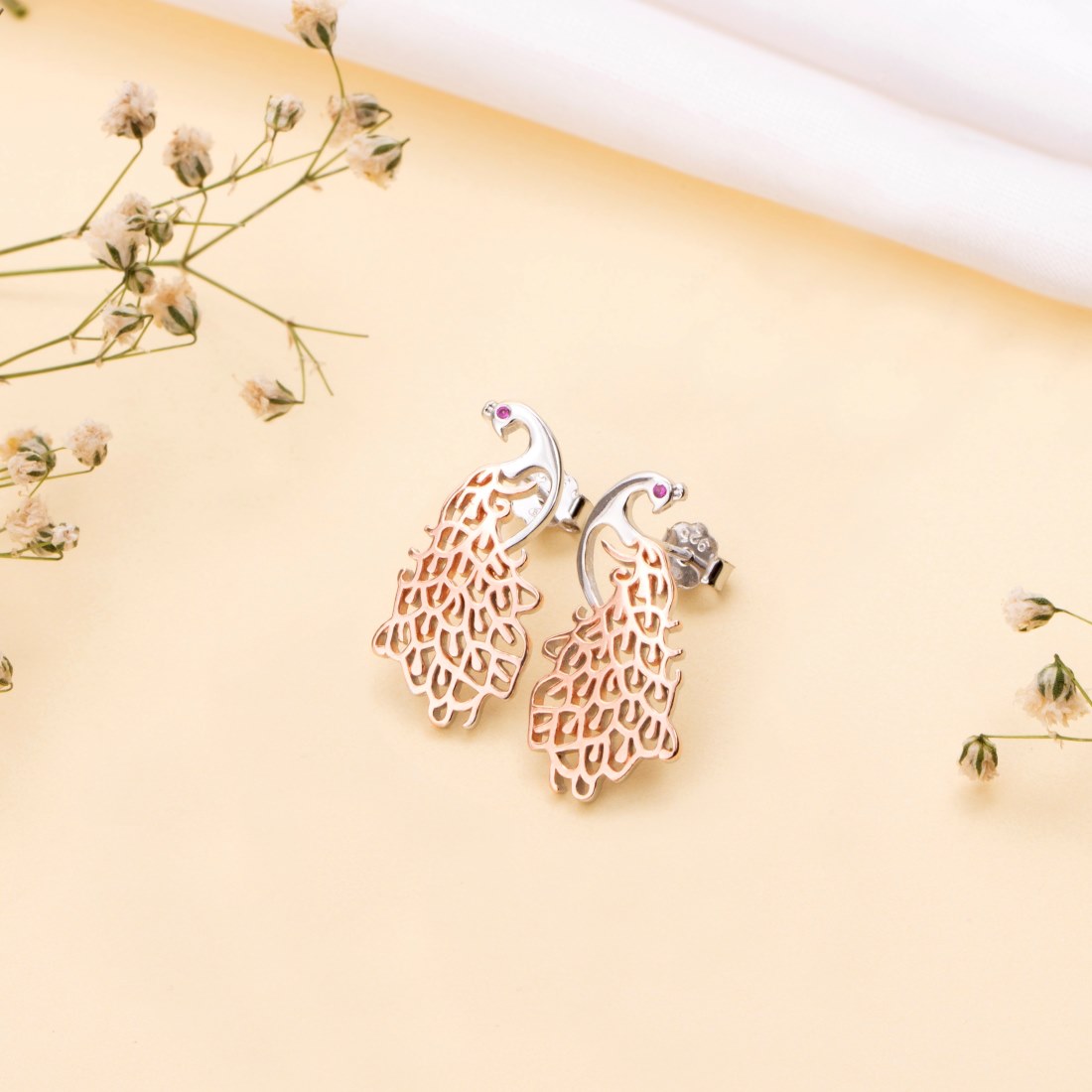 Peacock Rose Gold 925 Sterling Silver Stud Earrings – Zavya