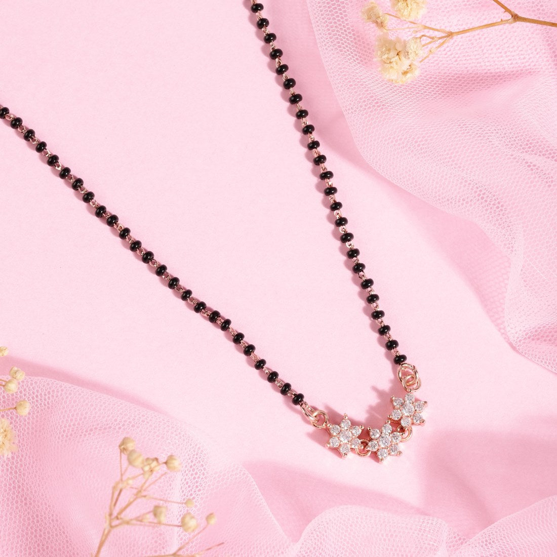 Triple Bloom Radiance Rose Gold-Plated CZ 925 Sterling Silver Mangalsu ...