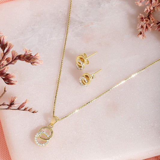Duality in Gold 925 Sterling Silver Jewelry Set with Twin Circles
